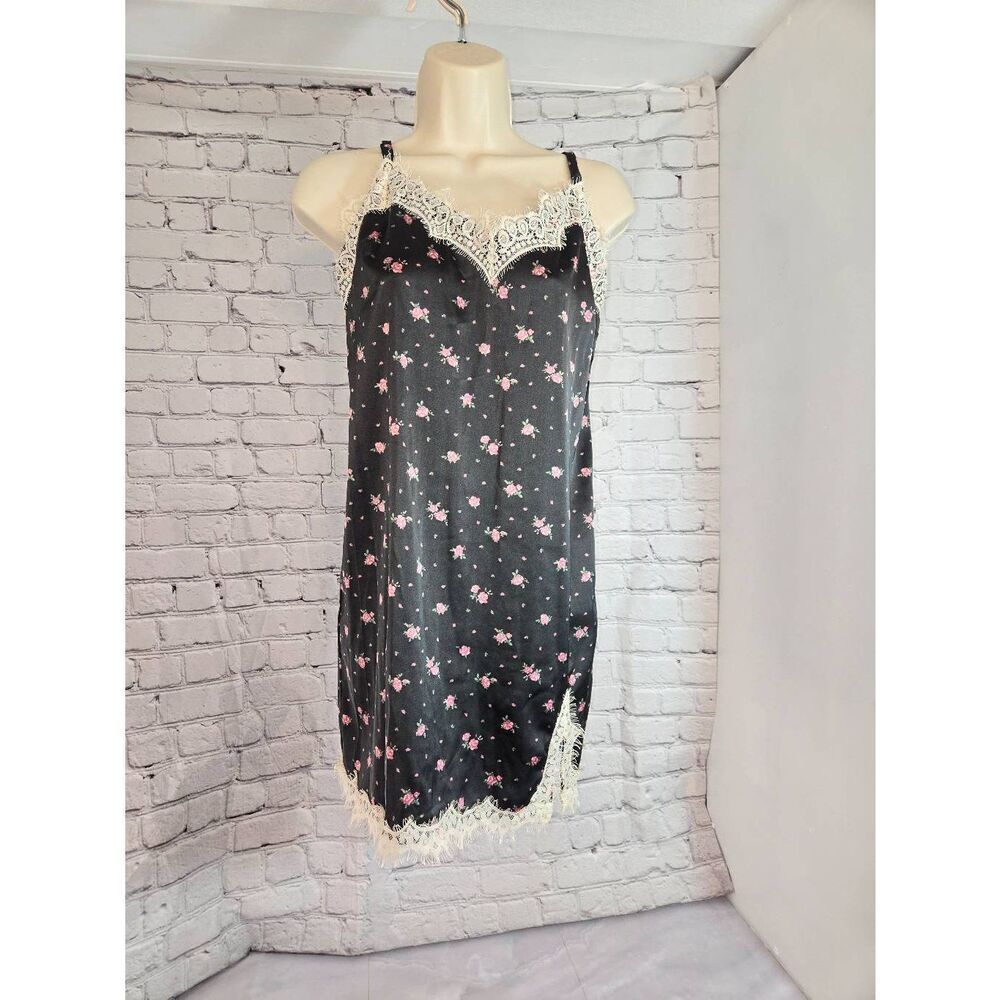 Arizona Jean Co Womens Size Medium Dark Grey Floral Lace Trim Teddy Lingerie